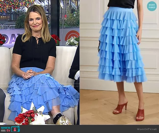 Norma Kamali Ruffled Tiered Tulle Midi Skirt worn by Savannah Guthrie on Today