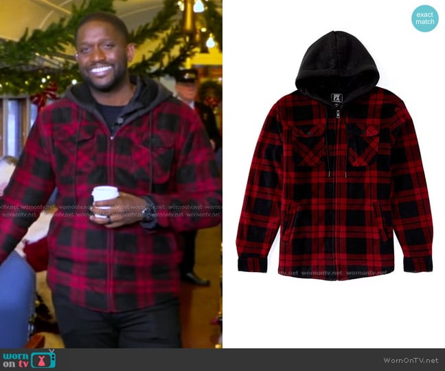 PX Clothing Long Sleeve Checked Fleece Hooded Jacket worn by Ike Ejiochi on Good Morning America