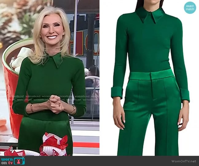 Alice + Olivia Porla Collared Sweater in Forest Green worn by Lora McLaughlin Peterson on Today