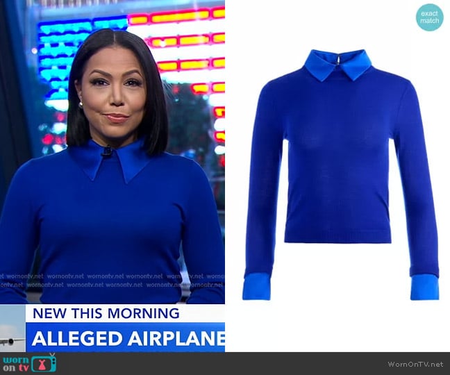 Alice + Olivia Porla Layered Look Sweater in Royal worn by Stephanie Ramos on Good Morning America