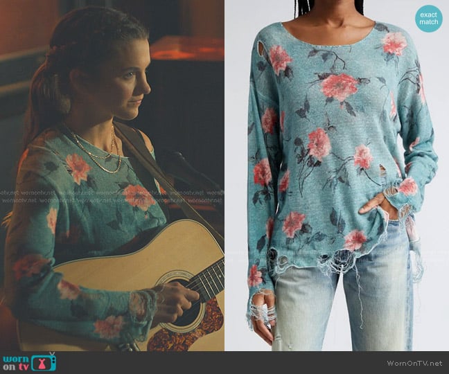 Emily’s blue floral top on No Good Deed