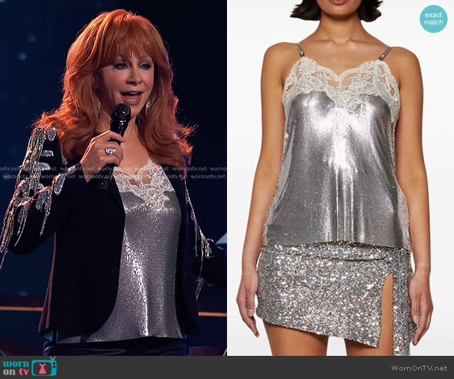 Rabanne Haut Glowing-finish Tank Top worn by Reba McEntire on The Voice