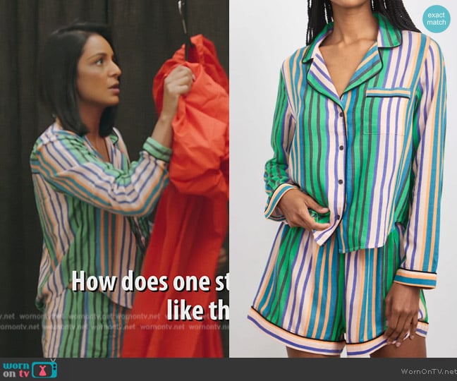 Rails Kellen Pajama Set in Madeleine Stripe worn by Jessel Taank on The Real Housewives of New York City