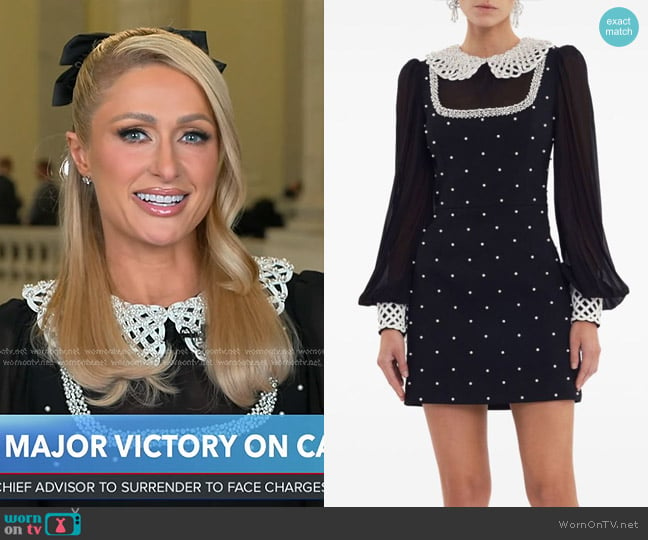 Rebecca Vallance x Nicky Hilton Alivia Embellished Mini Dress worn by Paris Hilton on Good Morning America