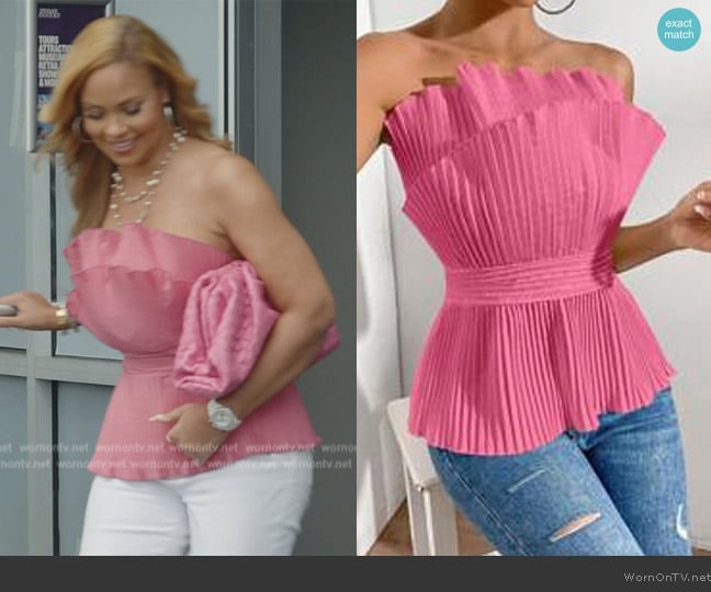 Shein Pleated Strapless Top worn by Gizelle Bryant on The Real Housewives of Potomac