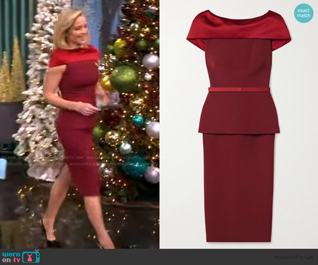 Safiyaa Rella draped peplum heavy crêpe midi dress worn by Sara Haines on The View