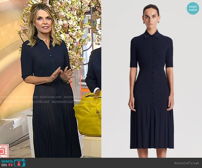 Scanlan Theodore Pleated Rib Shirt Dress in Navy worn by Savannah Guthrie on Today