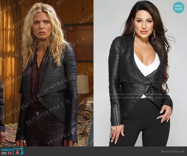 Guess Shayna Drape Leather Jacket worn by Catherina Greene (AnnaLynne McCord) on Days of our Lives