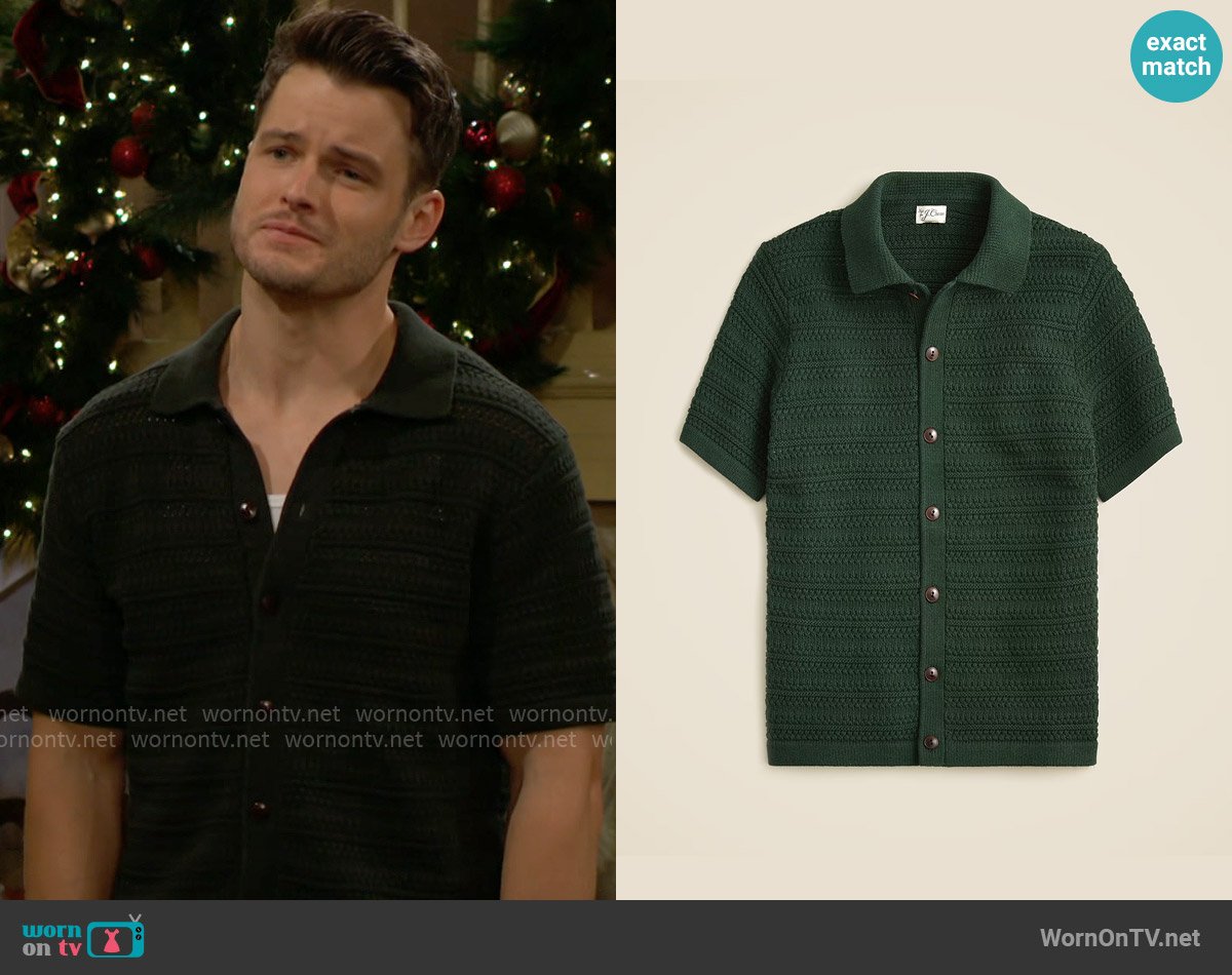 J. Crew Short-sleeve cotton open-stitch polo cardigan sweater worn by Kyle Abbott (Michael Mealor) on The Young and the Restless