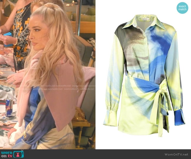 Erika’s tie dye silk shirtdress on RHOBH