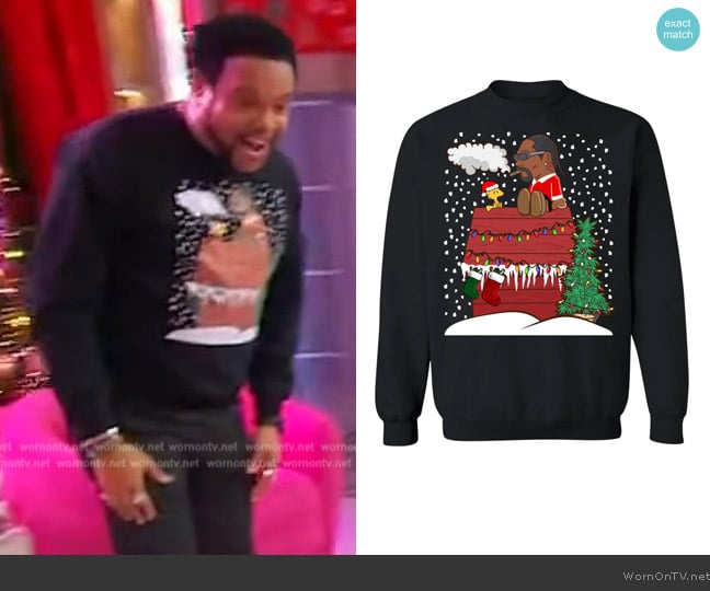 The Dude's Threads Snoopy Dogg Christmas Crewneck Sweatshirt worn by Jawn Murray on Sherri