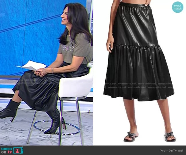 Staud Orchid Vegan Leather Tiered Midi Skirt worn by Dr. Natalie Azar on Today