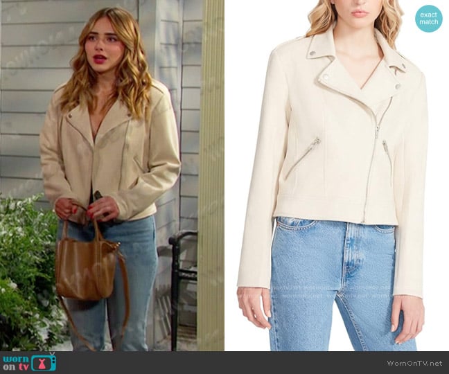 Steve Madden Electra Jacket in Bone worn by Holly Jonas (Ashley Puzemis) on Days of our Lives