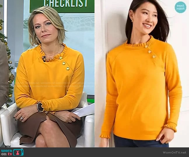 Talbots Ruffle Trim Raglan Sweatshirt in Golden Maize worn by Dylan Dreyer on Today