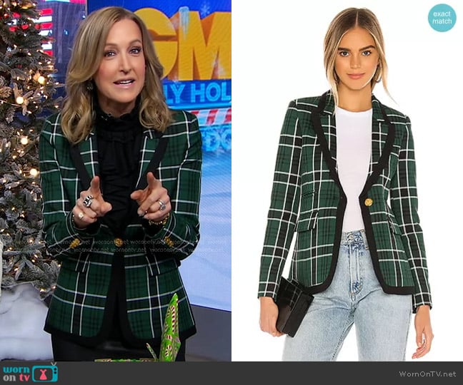 Smythe Taped Peaked Lapel Blazer in Green Tartan worn by Lara Spencer on Good Morning America