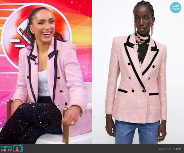 Zara Textured Blazer with Contrasting Piping worn by Robin Arzon on Good Morning America