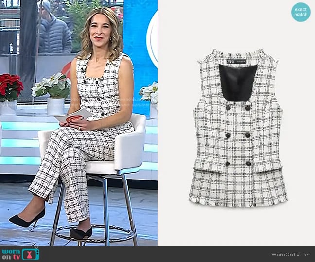 Zara Textured Plaid Waistcoat worn by Andrea Lavinthal on Today