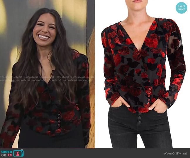 The Kooples Painted Roses Burnout Velvet Top worn by Naz Perez on Today