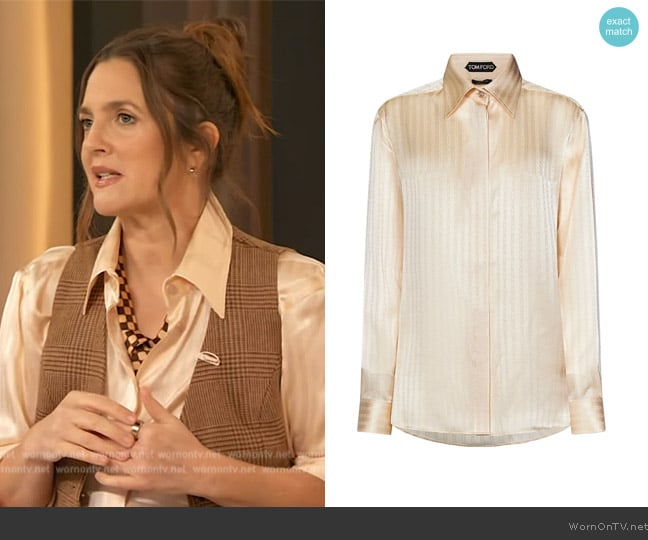 Tom Ford Whitney Striped Fluid Shirt worn by Drew Barrymore on The Drew Barrymore Show