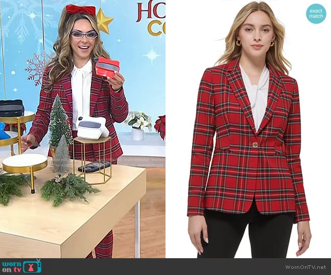 Tommy Hilfiger Slim Fit One-Button Plaid Blazer worn by Katie Linendoll on Today