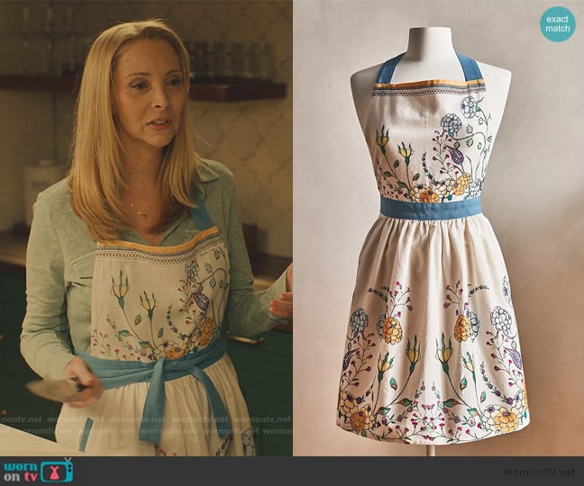 Turkuaz Kitchen at Anthropologie Turkuaz Kitchen Posy Apron worn by Lydia Morgan (Lisa Kudrow) on No Good Deed