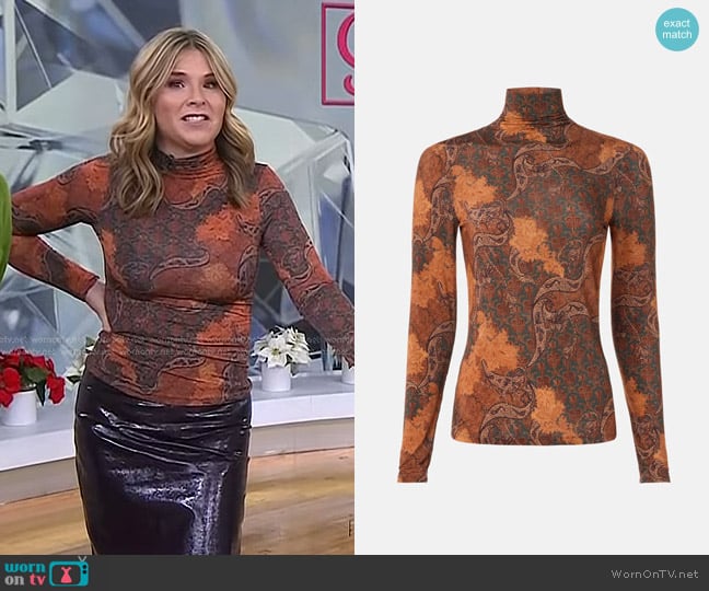 Ulla Johnson Aurelia Floral Printed Turtleneck worn by Jenna Bush Hager on Today