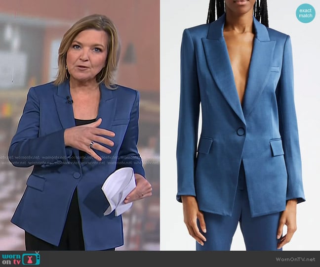 Veronica Beard Long & Lean Dickey Jacket in Blue Stone worn by Christine Romans on Today