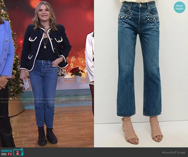 Veronica Beard x Poppy Delevingne Daniela Straight-Leg Embellished Jean worn by Jenna Bush Hager on Today