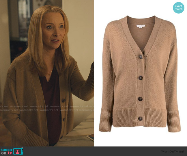 Vince Weekend V-neck ribbed cardigan worn by Lydia Morgan (Lisa Kudrow) on No Good Deed