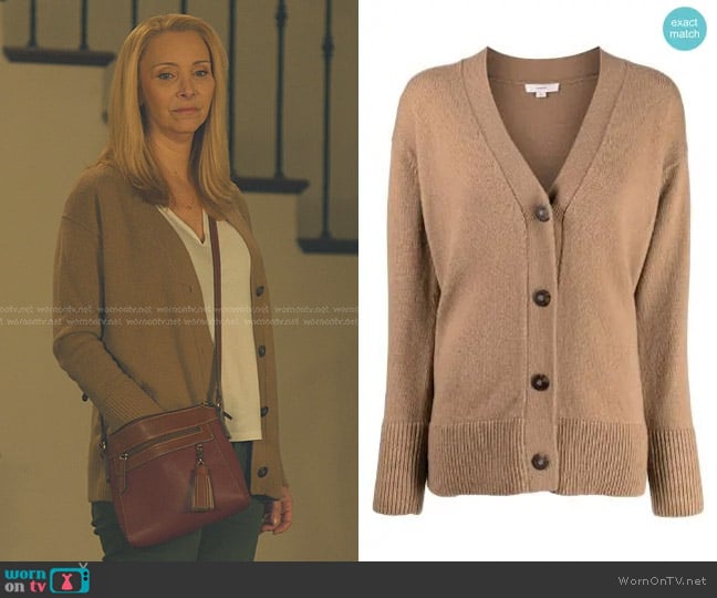 Vince Weekend V-neck Ribbed Cardigan worn by Lydia Morgan (Lisa Kudrow) on No Good Deed