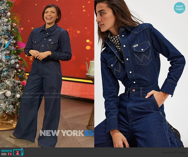 Pilar Valdes’s denim jumpsuit on The Drew Barrymore Show