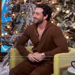 Aaron Taylor-Johnson’s brown half-zip sweater and pants on Good Morning America