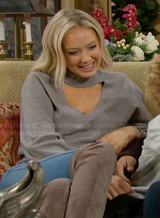 Abby’s grey cutout sweater on The Young and the Restless