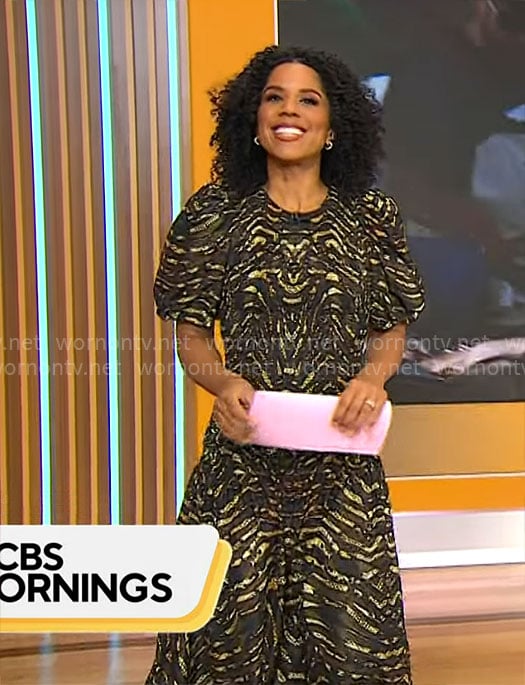 Adriana Diaz’s printed puff-sleeve dress on CBS Mornings