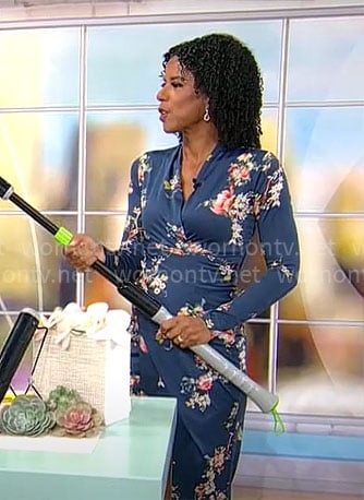 Adriana Diaz's teal floral long sleeved dress on CBS Mornings