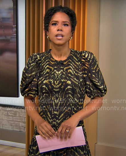 Adriana Diaz's printed puff-sleeve dress on CBS Mornings