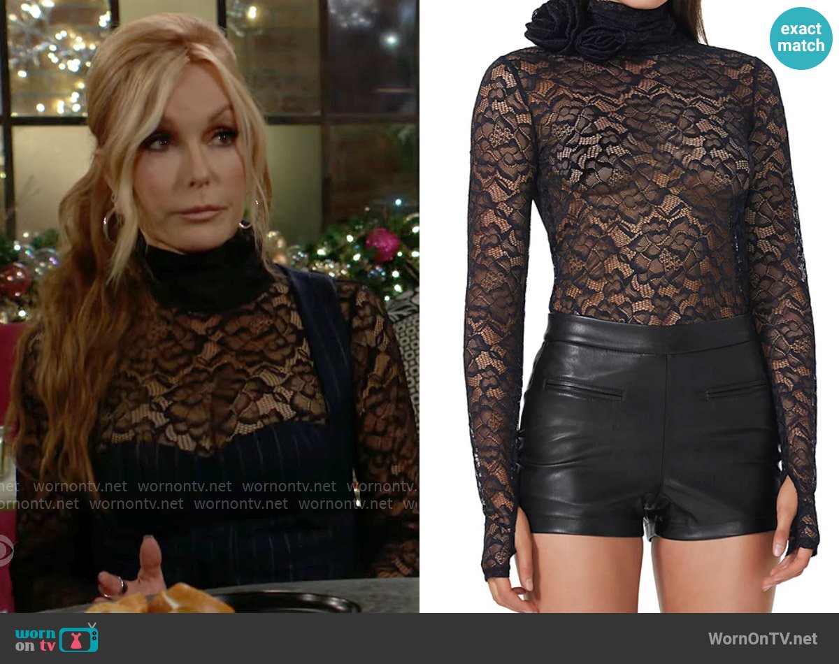 AFRM Zadie Lace Mock Neck Top worn by Lauren Fenmore (Tracey Bregman) on The Young and the Restless