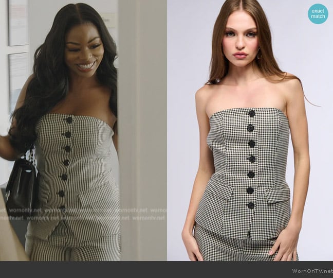 Akira Houndstooth Button Down Tube Blouse worn by Keiarna Stewart on The Real Housewives of Potomac