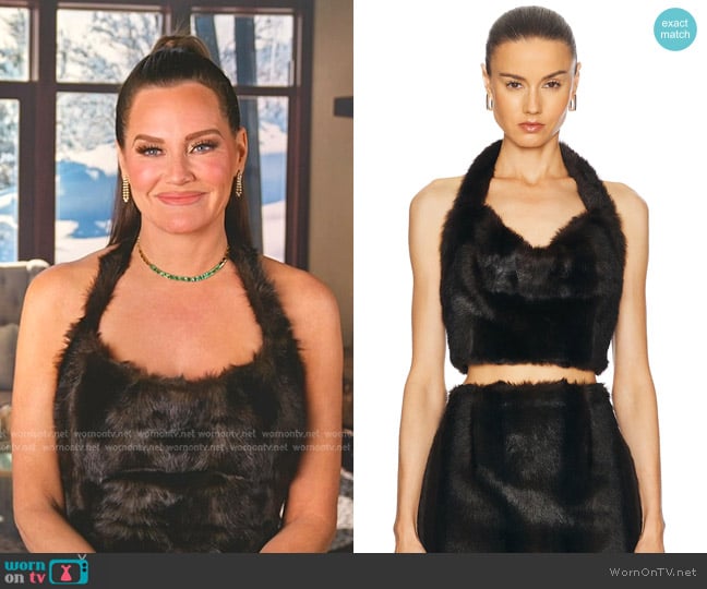 Aknvas Faux Fur Halter Top in Visone worn by Meredith Marks on The Real Housewives of Salt Lake City