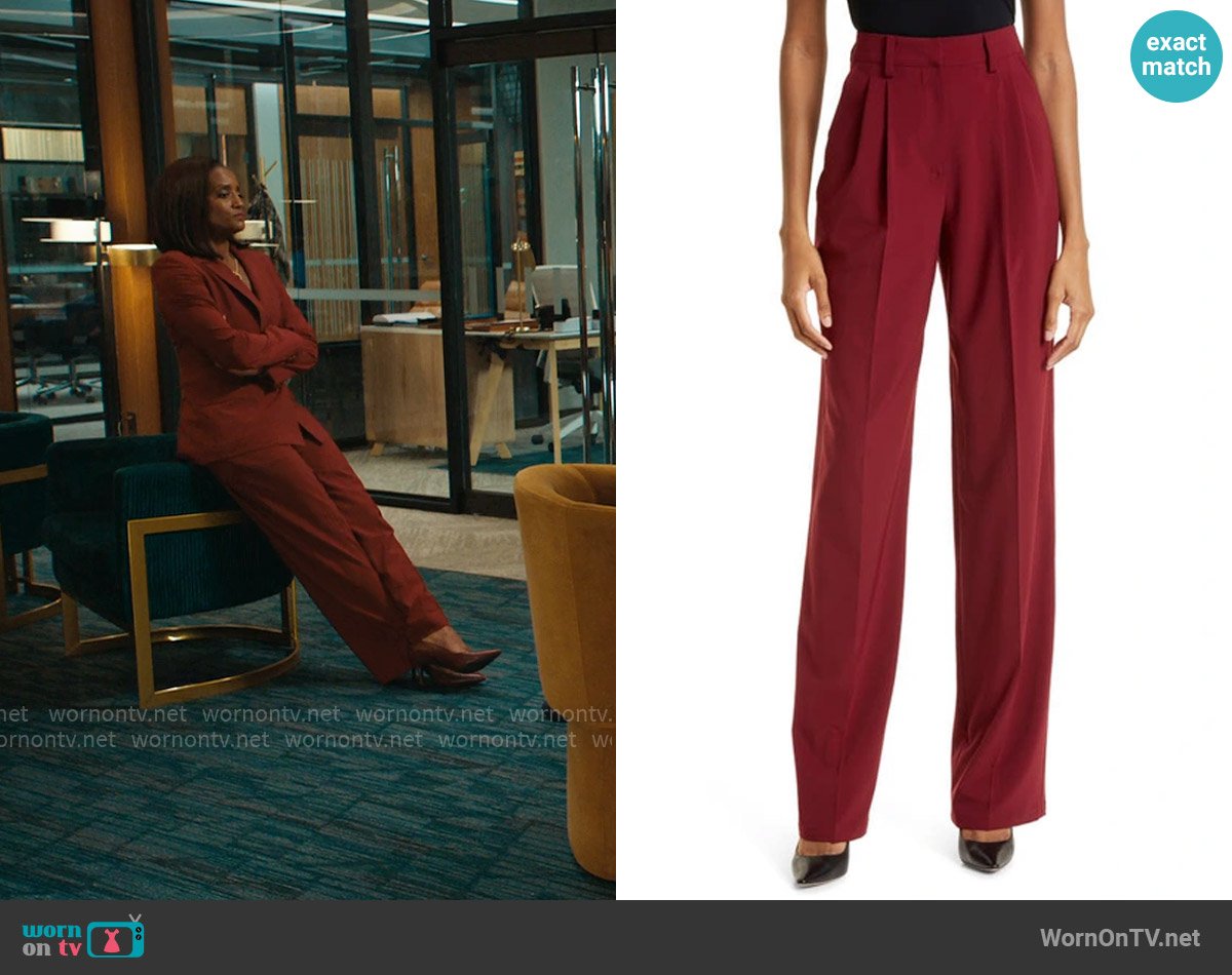 Aknvas O Connor Pleat Front Trousers in Bordeaux worn by Olympia (Skye P. Marshall) on Matlock