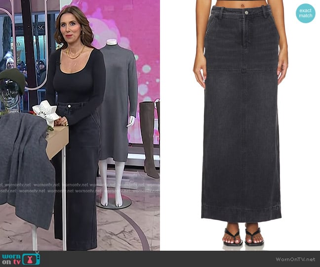 Sarah Eggenberger’s grey denim maxi skirt on Today