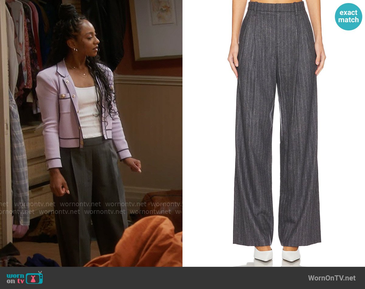 Nina’s grey pleated pants on Poppas House