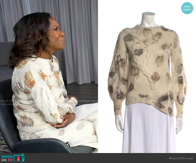 Alejandra Alonso Rojas Floral Sweater in Ivory worn by Deborah Roberts on Good Morning America