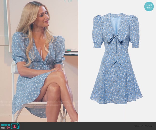 Alessandra Rich Bow-detail printed silk minidress worn by Paris Hilton on Paris and Nicole The Encore