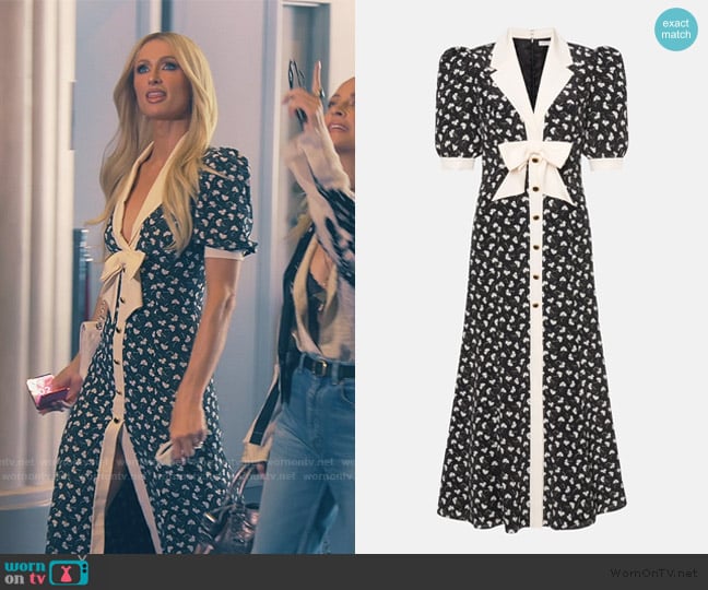 Alessandra Rich Clover Print Dress with Bow worn by Paris Hilton on Paris and Nicole The Encore