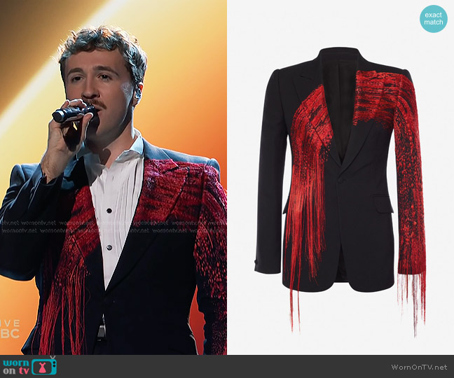 Alexander McQueen Brushstroke Embroidered Fringe Blazer worn by Jeremy Beloate on The Voice