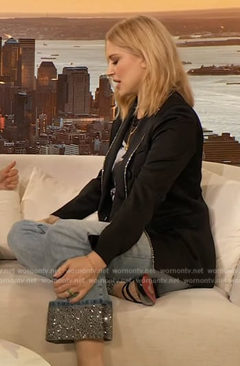 Alexandra Breckenridge’s embellished jeans and black pumps on The Drew Barrymore Show