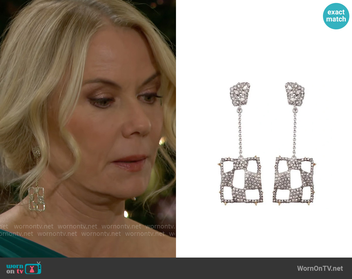 Alexis Bittar Pave Checkerboard Chain Drop Post Earring worn by Brooke Logan (Katherine Kelly Lang) on The Bold and the Beautiful