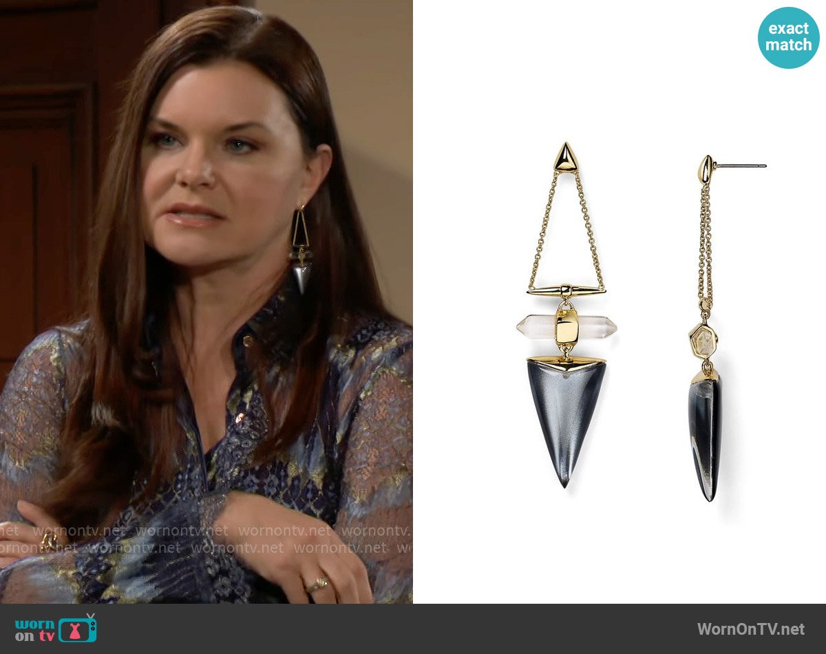 Alexis Bittar Lucite Dangling Post Drop Earrings worn by Katie Logan (Heather Tom) on The Bold and the Beautiful