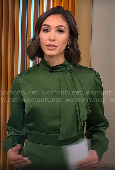 Ali Bauman's green satin dress on CBS Mornings